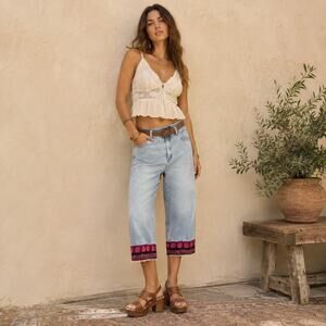 Crossing Pointe Y2K Crop Womens Jeans Sz 12MS Boho 90s Gilmore Girls Hippie Folk